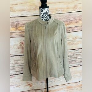 Maurices Women’s Plus Taupe Faux Suede Full Zip Perforated Detail Moto Jacket